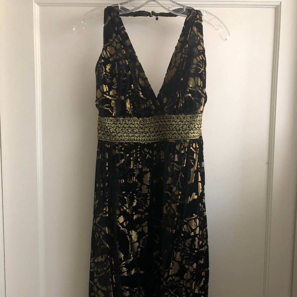 Gold & black crushed velvet formal dress